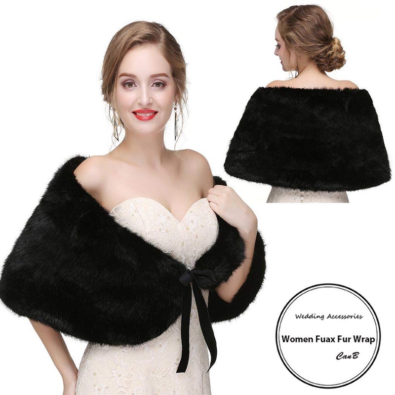 CanB Women's Faux Rabbit Fur Stole Winter Bridal Fur Wraps and Shawls Bride Wedding Fur Cape for Bridesmaids - Image 2